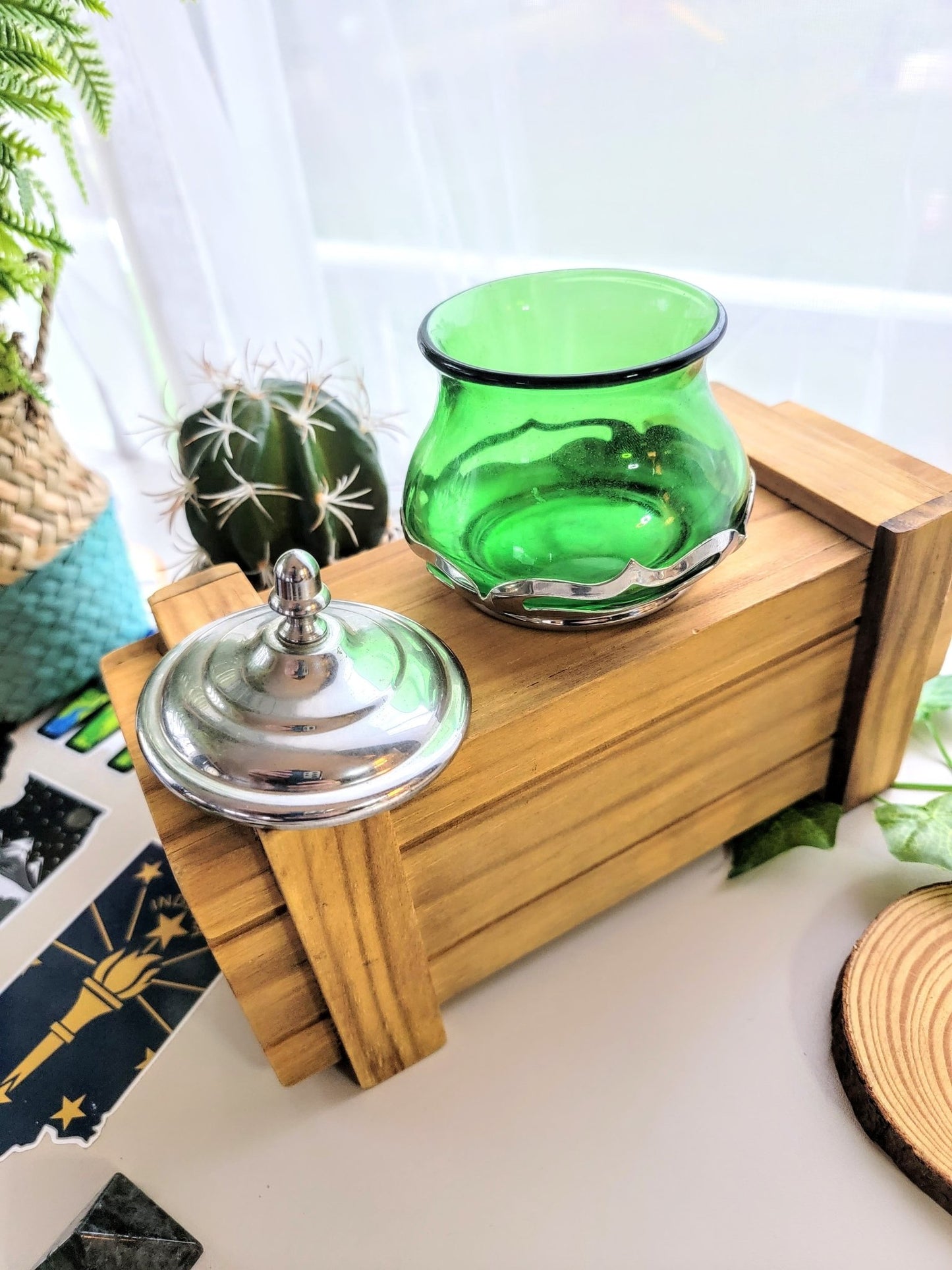 Antique Green Glass Sugar Bowl - Smash's Stashes