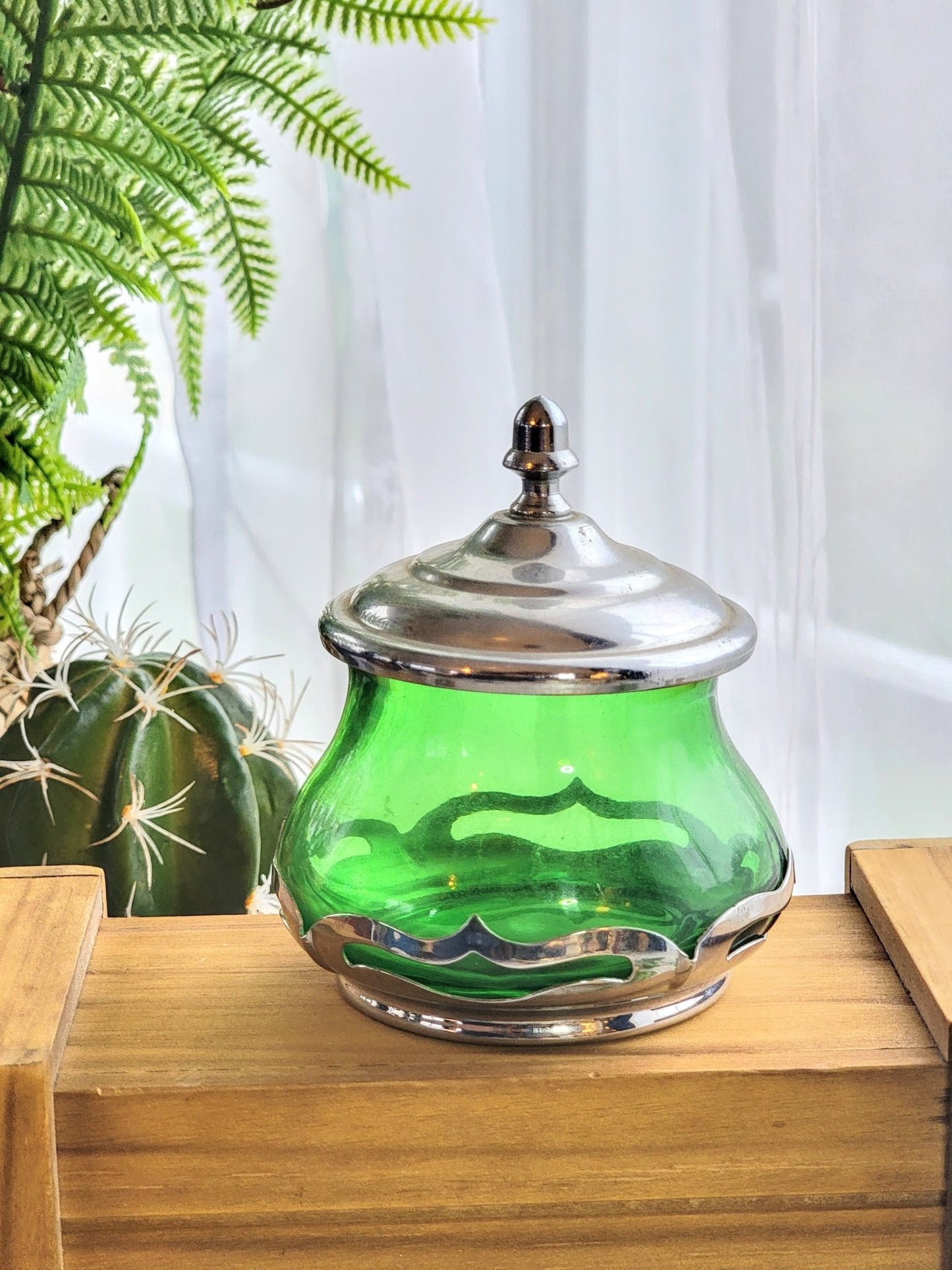 Antique Green Glass Sugar Bowl - Smash's Stashes