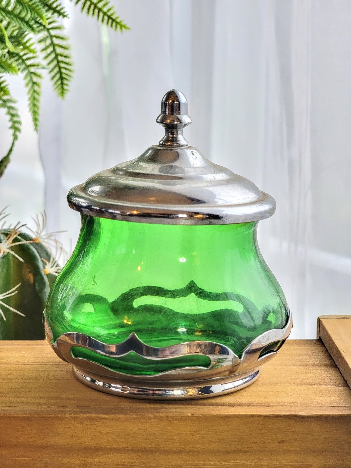 Antique Green Glass Sugar Bowl - Smash's Stashes