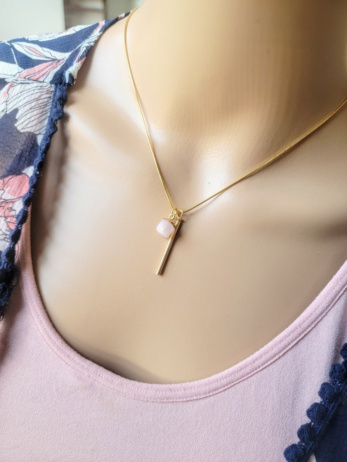 Gold Bar Crystal Drop Necklace - Smash's Stashes