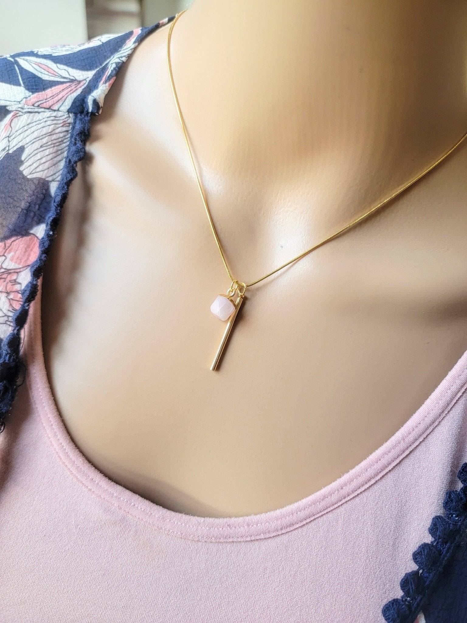 Gold Bar Crystal Drop Necklace - Smash's Stashes
