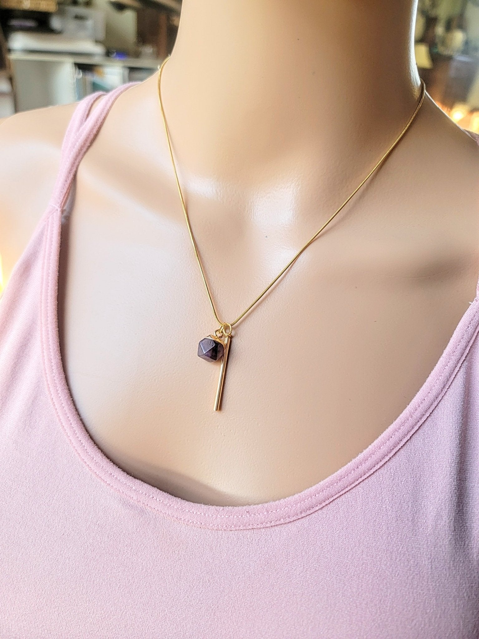 Gold Bar Crystal Drop Necklace - Smash's Stashes