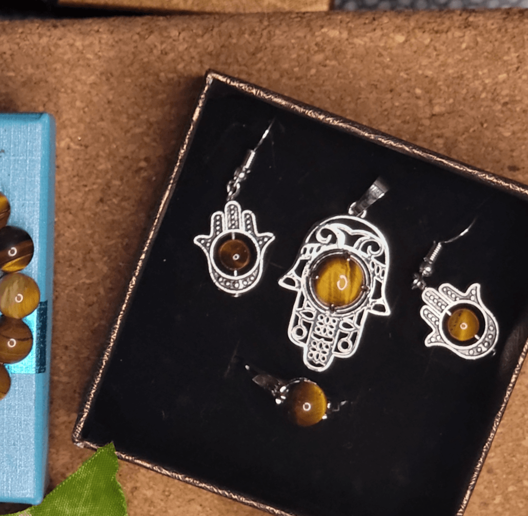 Tiger Eye Hamsa Jewelry set - Smash's Stashes