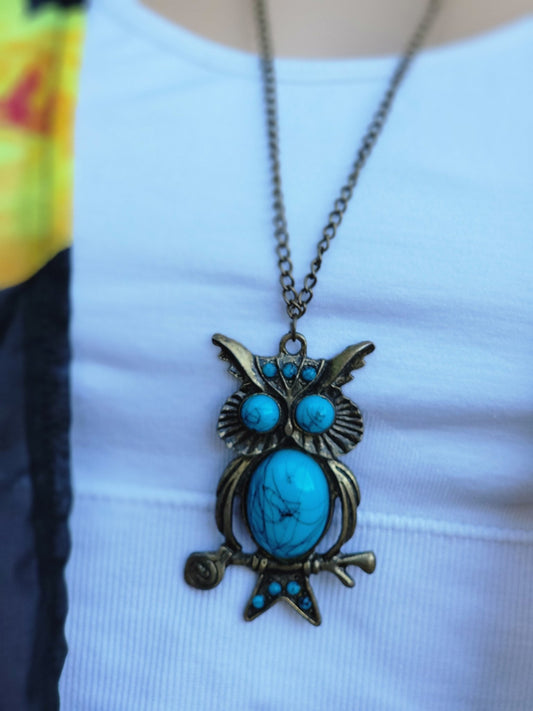 Bronze and Blue Owl Necklace and Pendant - Smash's Stashes